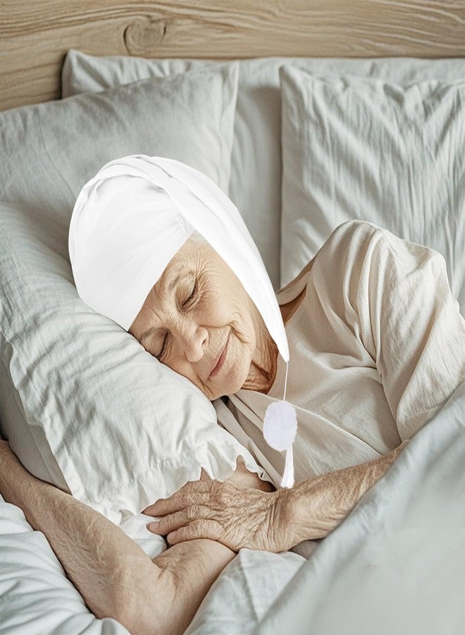 cnomg 2pcs Men's Night Sleeping Cap Adjustable Pajama Cap with Pom Ball and Tassel Women Daily Use (US, Alpha, Medium, White,white) - Image 5